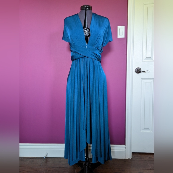 Dark Teal Multi Way Wrap Dress Size Small - Picture 1 of 9